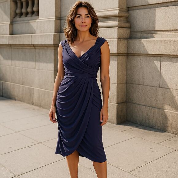 BOSTON PROPER Ruched Draped Jersey Knit Cocktail Dress Gray Stretch Womens XS - Picture 6 of 6